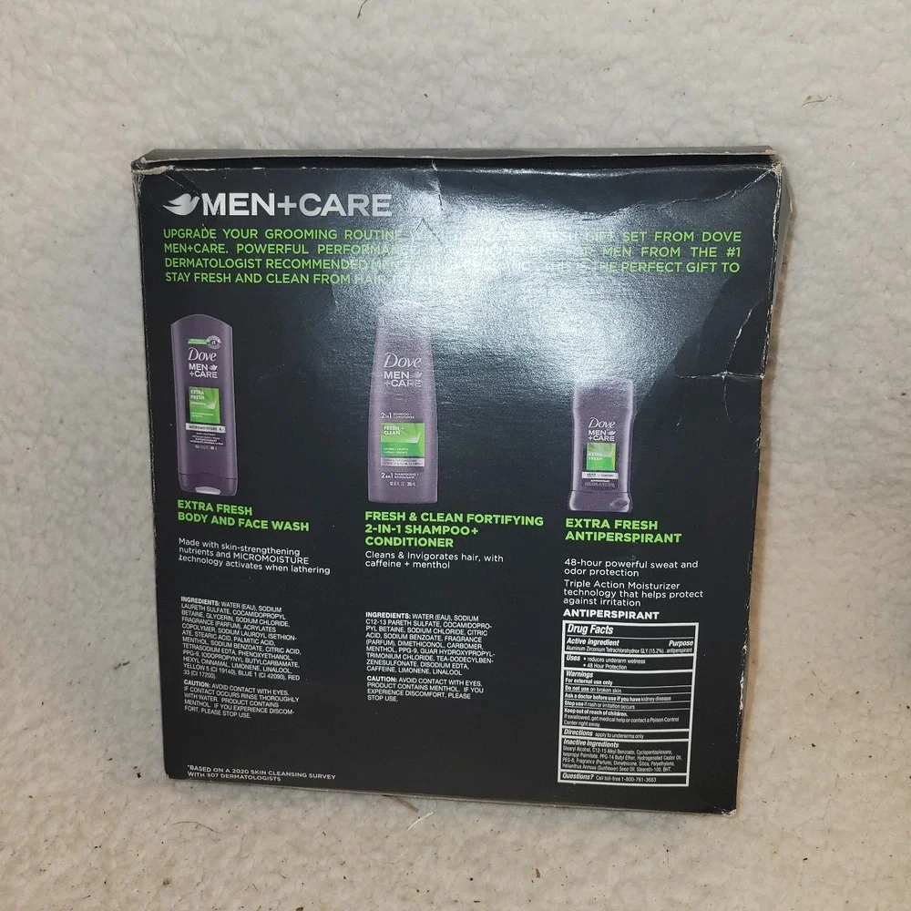 Dove Men+Care Extra Fresh Gift Set 3pc New Sealed Damaged Box Holiday